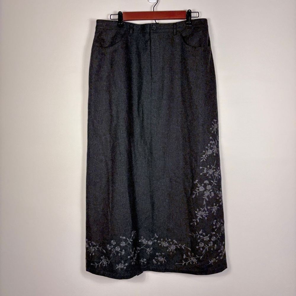 Eddie Bauer Gray Wool Blend Floral Embroidered Maxi Skirt - Picture 1 of 11